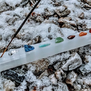 Selenite 7-Chakra Stone Meditation Wand/Incense Burner