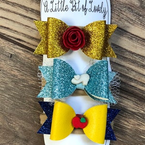 Princess Mini Bow Set, princess inspired baby bow, baby shower gift, baby girl present, Disneybound outfit, baby princess headbands, dog bow