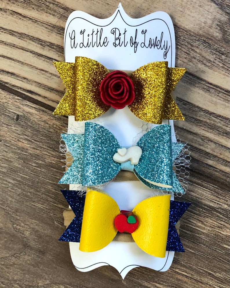 Disneybound outfit baby shower gift baby princess headbands dog bow baby girl present Princess Mini Bow Set princess inspired baby bow