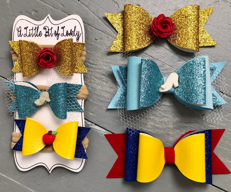 Disneybound outfit baby shower gift baby princess headbands dog bow baby girl present Princess Mini Bow Set princess inspired baby bow
