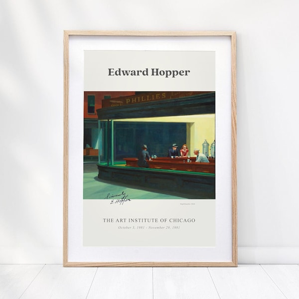 Edward hopper Exhibition Poster, Nighthawks Art Print | Paysage, décor d’art de mur de réalisme