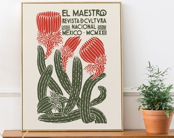 El Maestro Vintage Art Poster, Mexican Cultural Exhibition Print, Cactus Wall Art Decor. DIGITAL DOWNLOAD