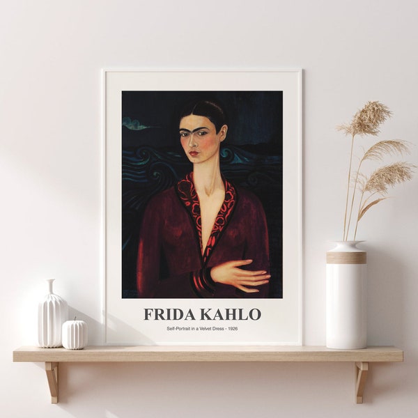 Frida Kahlo Exhibition Poster / HIGH QUALITY PRINT / Self-Portrait in a Velvet Dress - 1926