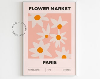 Flower Market Print, botanical illustration Poster, Art Decor, Floral Geometric Wall Art