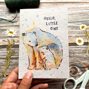 Hello Little One New Baby Eco-Friendly Card - Corn and Cotton Paper / Recycled Paper / Seed Paper