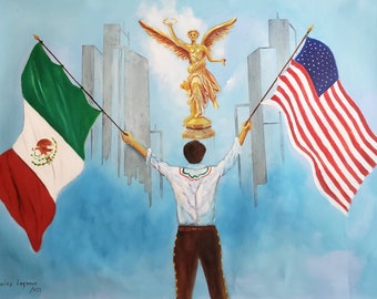 Artwork. "Proud in Mexico." Handmade. Wall Decor. Canvas. Oil Painting. 24x32x1 inches. Ships from Seattle, USA.