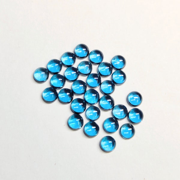 London Blue Topaz Quartz Round Shape Cabochon Gemstone 2MM 2.5MM 3MM 4MM 5MM 6MM 7MM 8MM 9MM 10MM 11MM 12MM 13MM 14MM 15MM Calibrated Size.