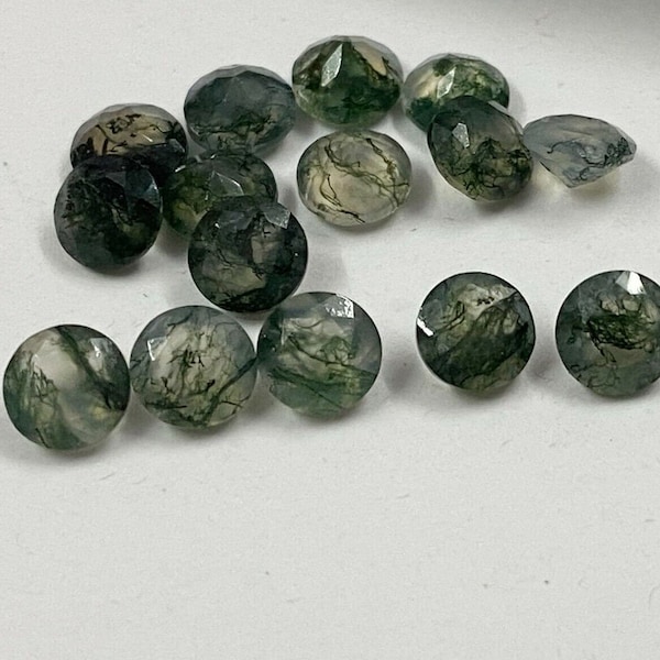 Natural AAA Moss Agate Round Shape Faceted Gemstone  1.50MM 2MM 2.50MM 3MM 4MM 5MM 6MM 7MM 8MM 9MM 10MM 11MM 12MM 13MM 14MM 15MM Size. Agate