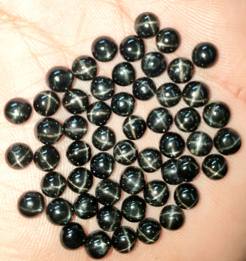 Black Star Rounded Natural AAA Black Star Diopside Round Shape Cabochon Gemstone 3MM 4MM ...