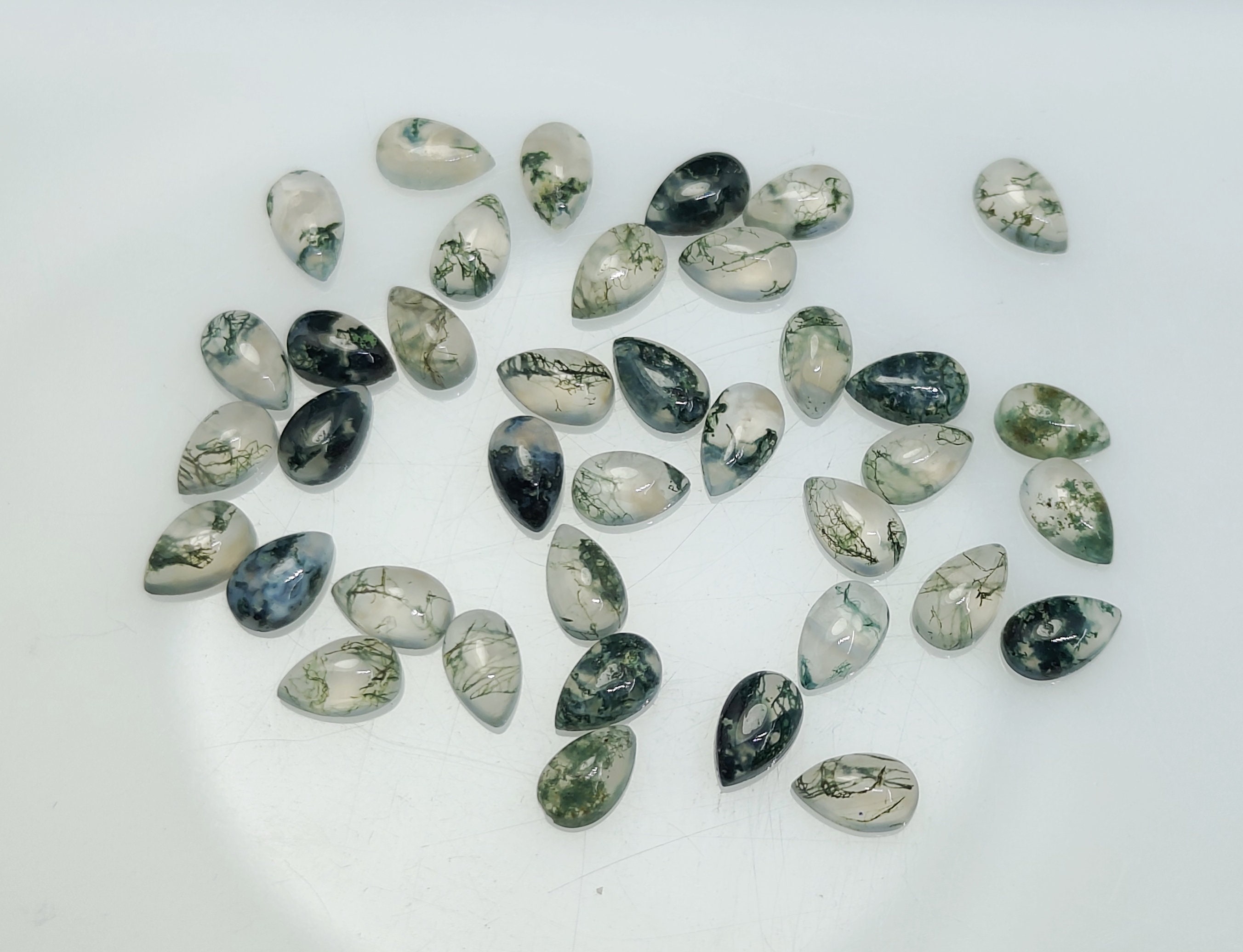 Natural AAA Moss Agate Teardrop Pear Shape Cabochon Gemstone 3x4 3x5 ...