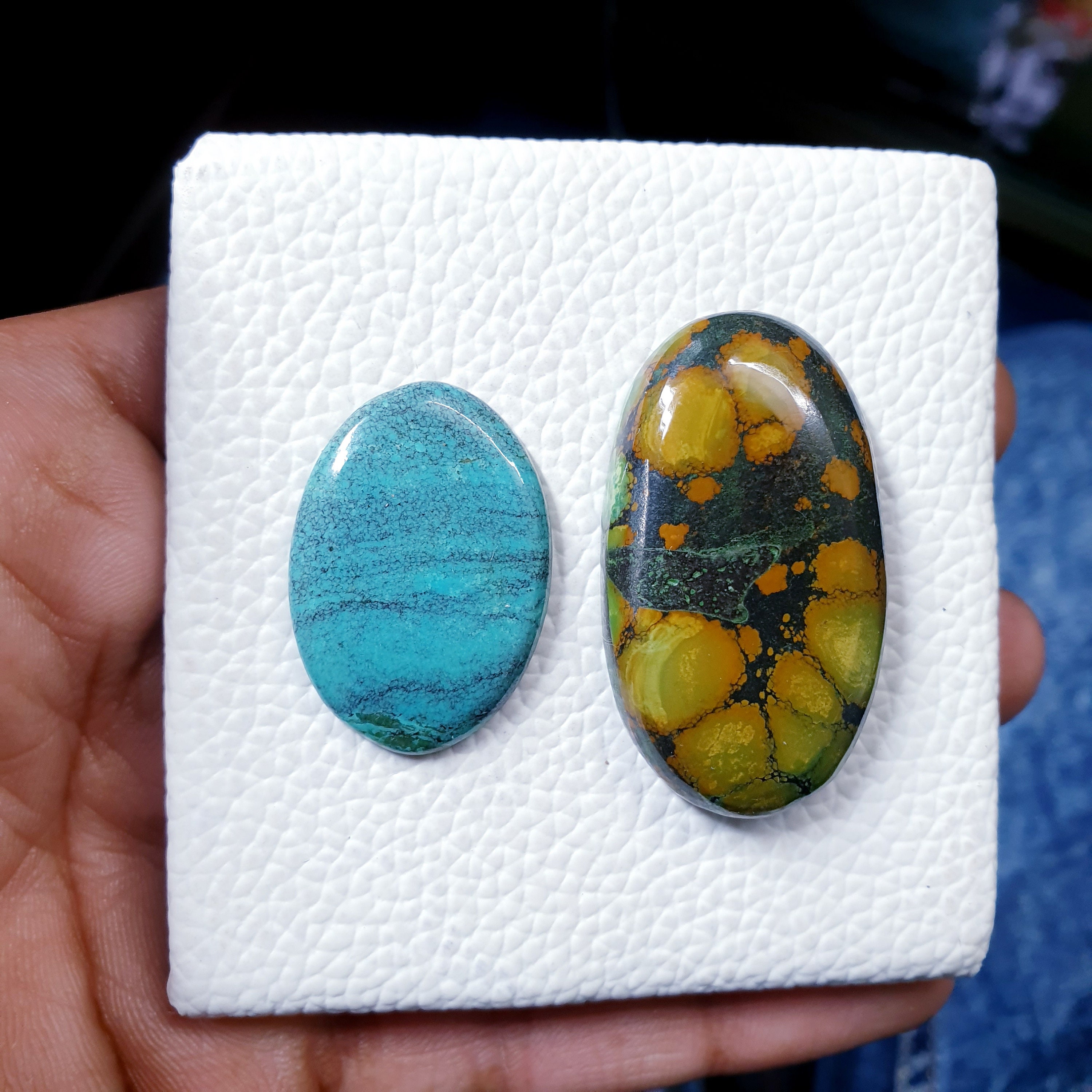 2 Pcs Lot, Natural AAA Tibetan Turquoise Long Oval Shape