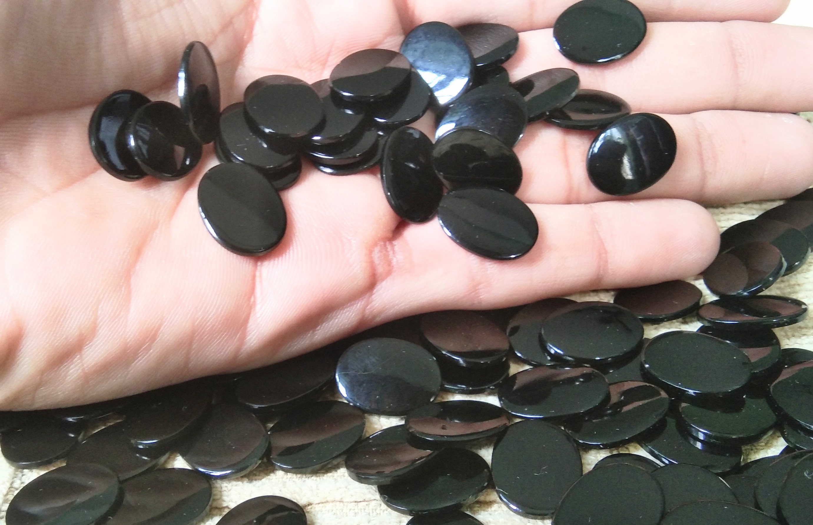 AAA black onyx oval coin shape flat gemstones