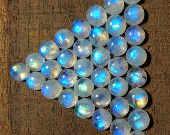 Natural AAA Rainbow Moonstone Round Shape Cabochon Gemstone 2MM 2.50MM 3MM 4MM 5MM 6MM 7MM 8MM 9MM 10MM 11MM 12MM 13MM 14MM 15MM Size. Cab