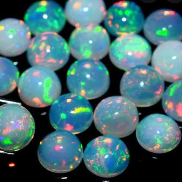 Natural AAA Ethiopian Opal Round Shape Cabochons Gemstones 1.50 1.75 2 2.25 2.50 2.75 3 3.25 3.50 3.75 4 4.25 4.50 4.75 5 MM Sizes. Opal Cab