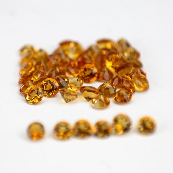 Citrines AAA rondes à facettes. 1,25 1,50 1,75 2 2,25 2,50 2,75 3 3,25 3,50 3,75 4 4,25 4,50 4,75 5 mm. Prix par pièce.