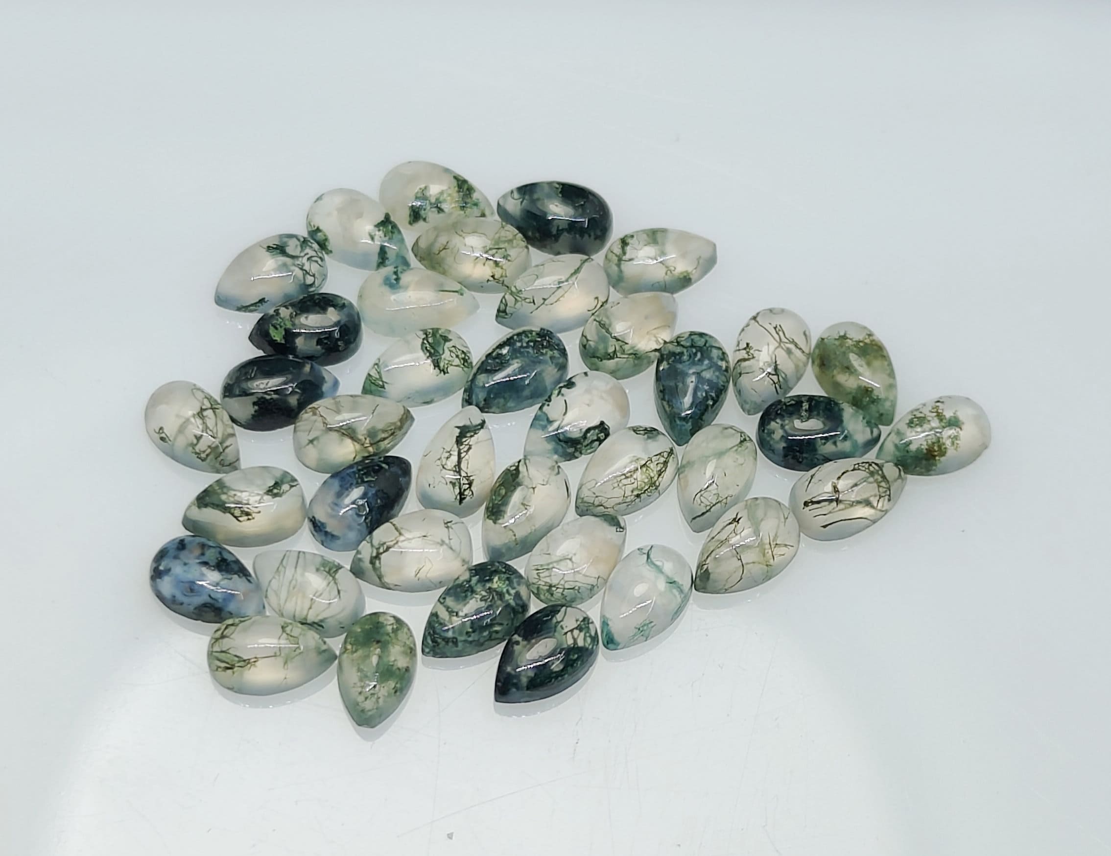 Natural AAA Moss Agate Teardrop Pear Shape Cabochon Gemstone 3x4 3x5 ...