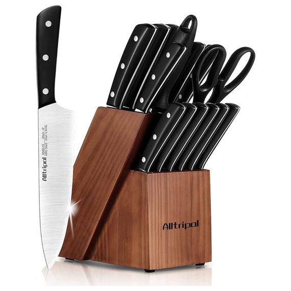 Kitchen Knife Set With Wooden Block, 16 Pieces Knives Set With Sharpener,  Premium German Stainless Steel Knife Block Set, Japanese Design 