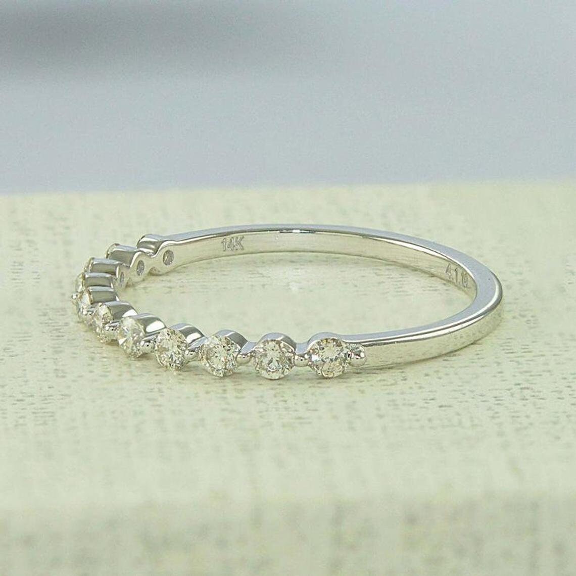 Moissanite Wedding Band 14K Gold Lab Diamond Band Ring Etsy