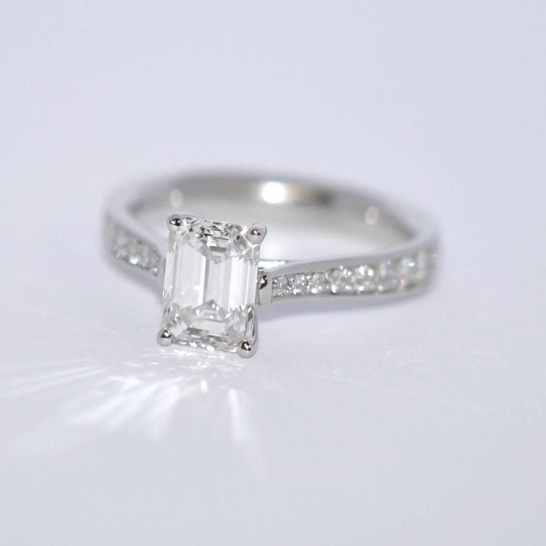 8X6 MM Emerald Cut Diamond Stimulant Engagement Ring Stackable Ring Solid 925 Sterling Silver Solitaire Ring 2Ct promise ring