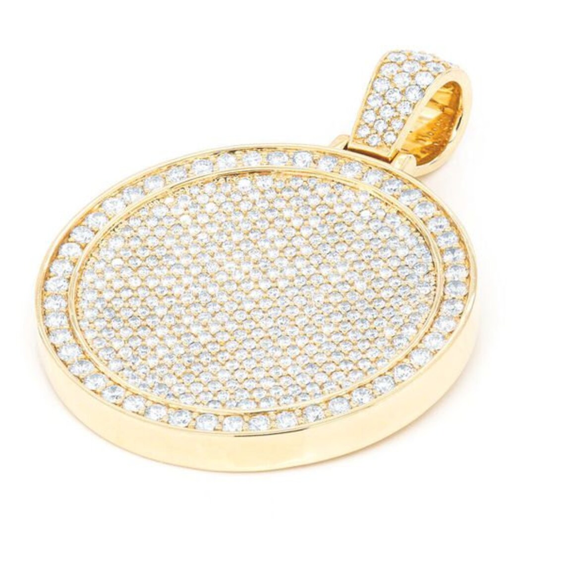 White Round Cut Diamond Round Medallion Pendant 14K Yellow Etsy