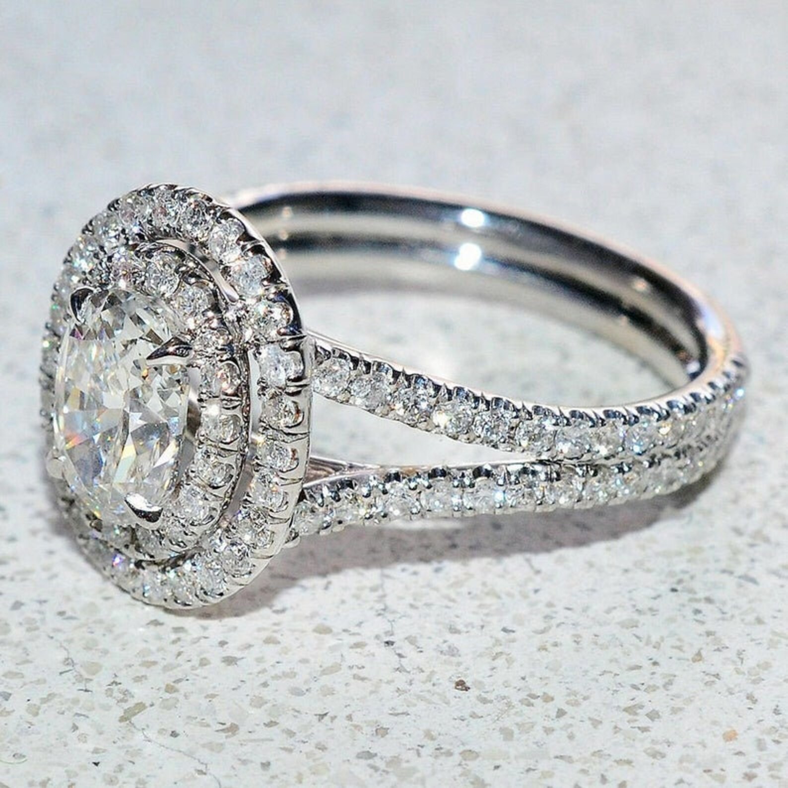 2 CT Classic Oval Engagement Ring Double Halo Oval Solitaire Etsy