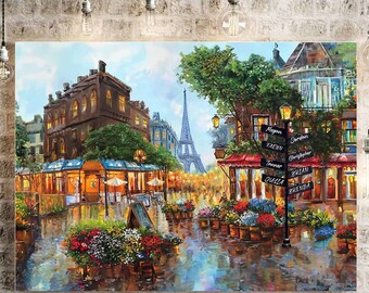 Personalized Paris Eiffel Tower Canvas Art: Impressionist Town Square Street Signs