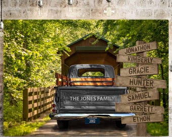 Personalized Vintage Truck Canvas Print – Custom Family Name