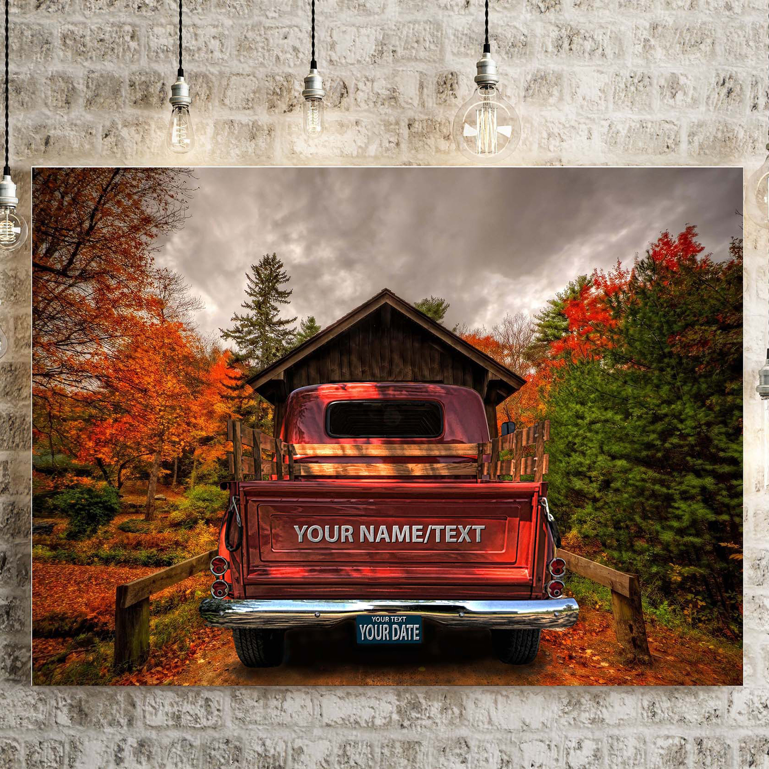 Personalized Street Sign In Red Truck Background Canvas - Up to 9 Members - Gift Idea For Family