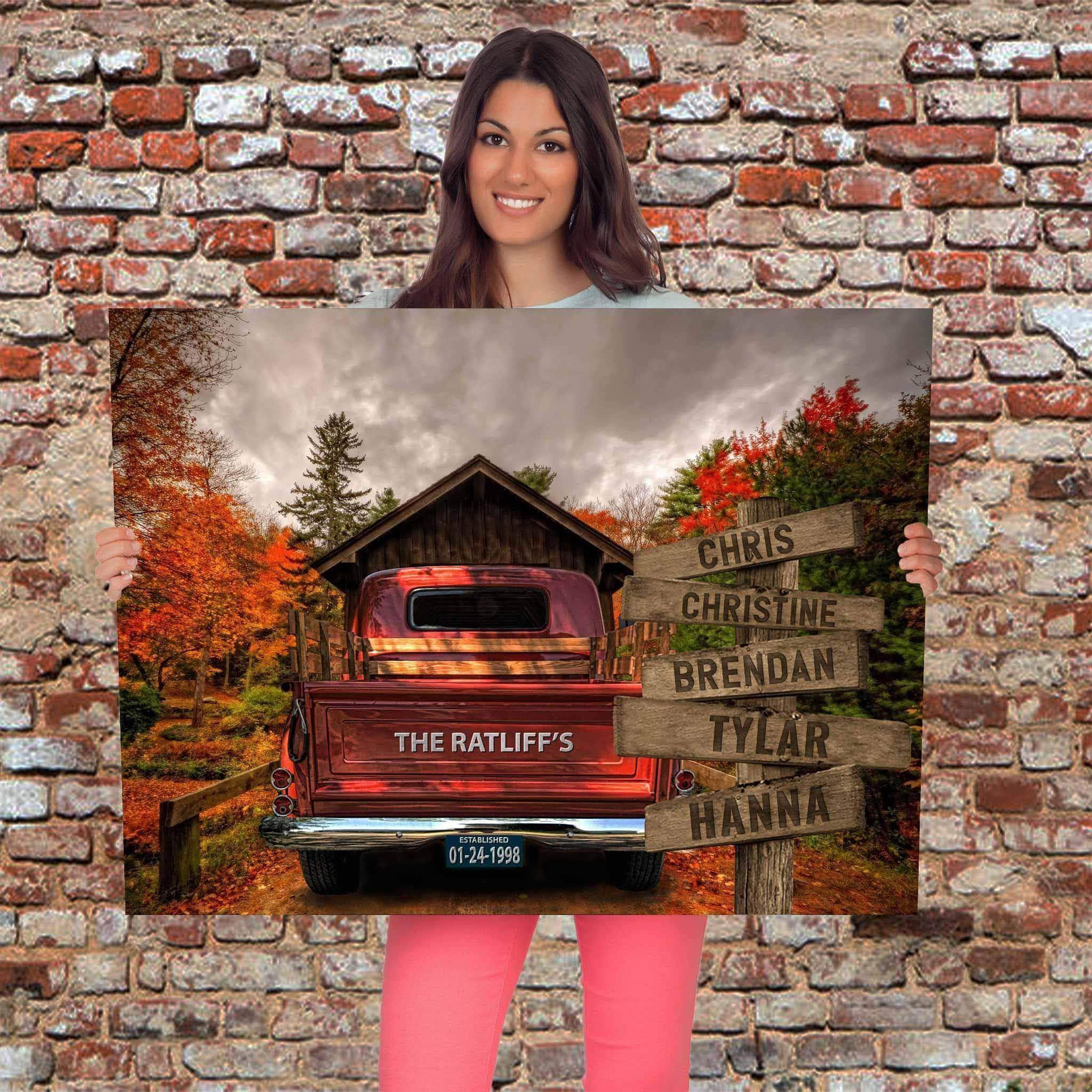 Personalized Vintage Truck Canvas Print – Custom Family Name