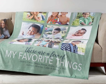 Personalized 9 Photo Fleece Blanket: 'Favorite Things' Family Keepsake