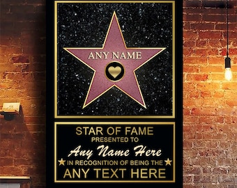 Personalized Star of Fame Canvas Print, Custom Hollywood Walk of Fame Sign, Best Mom Ever Gift, Appreciation Award Plaque for Her Him