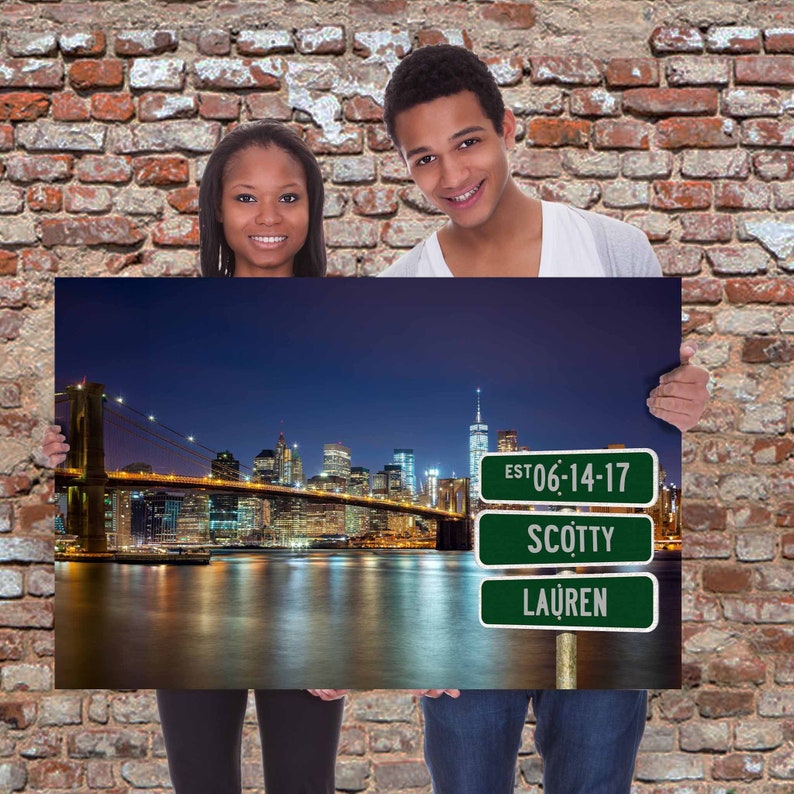 Quadro Su Tela New York Manhattan Brooklyn Bridge - Stampa Incorniciata 100x75 Cm, Spessore 2 Cm, Collezione New York