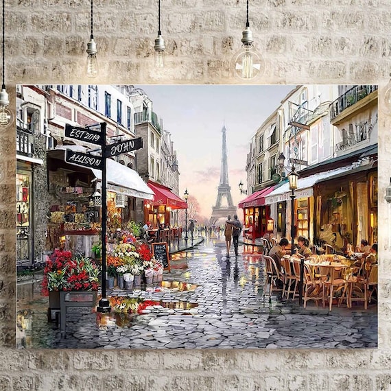 Personalized Paris Street Sign Canvas – Eiffel Tower Oil Painting Style Wall Art