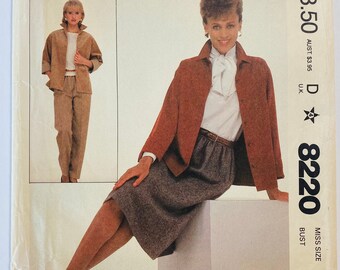 McCall's 8220 • Bust 32.5" • Vintage 1980s Sewing Pattern • 1982 80s Sewing Pattern • Pencil Skirt Blazer Jacket Coat Pants Sewing Pattern