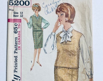 1960s Simplicity 5200 Misses size 12 skirt blouse and pullover bust 32 inches