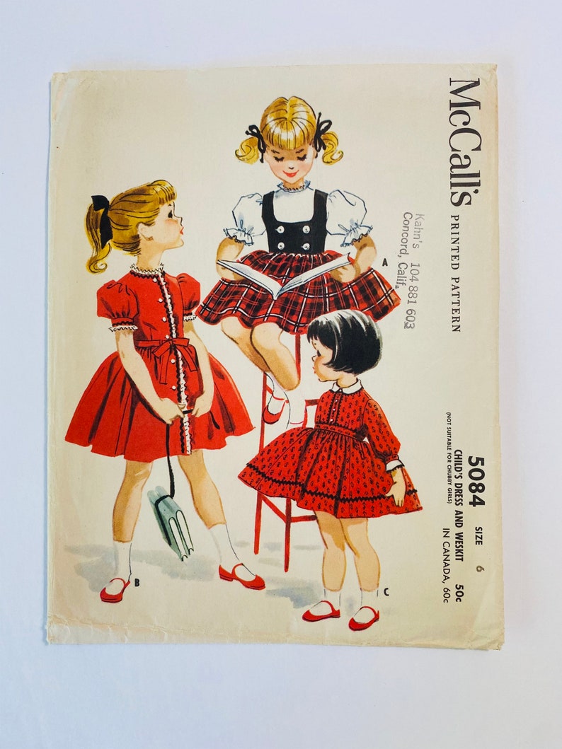 Butterick 8388 • Chest 23 Size 4 • 1950s 50s Vintage Sewing Pattern • Cottagecore Girl's Puff Sleeve Dress Flower Girl Dress Sewing Pattern