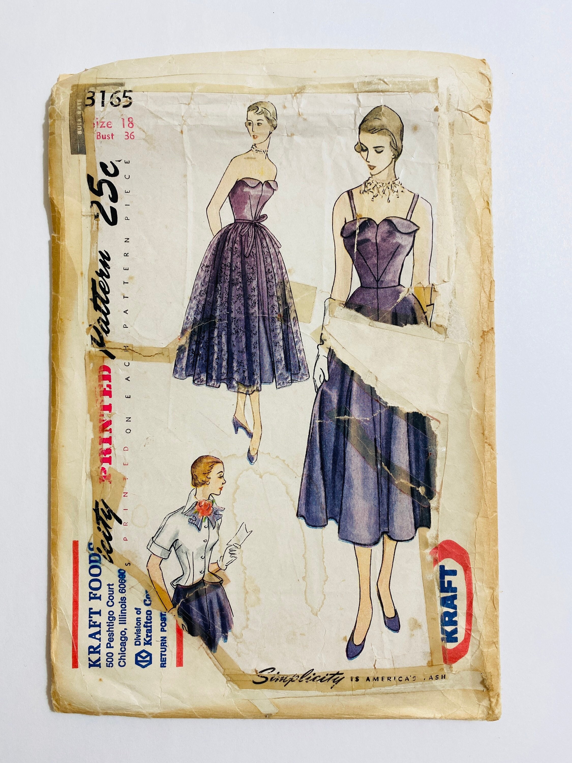 Simplicity 3165 bust 36 vintage 1950s Sewing Pattern 