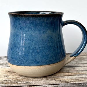 Keramiktasse 350ml, Handgemachte Kaffeetasse, Blau Teilglasiert, aus Steinzeug- Ton gedreht, Spülmaschinengeeignet