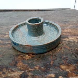 Keramik Kerzenständer für Stabkerzen getöpfert Handarbeit blaugrüngrau