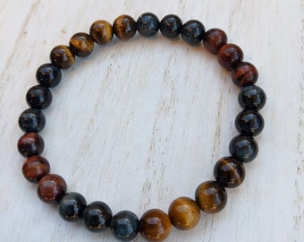 Bracciale Elastico Uomo In Occhio Di Tigre Rosso – Perle 12mm, Pietra Naturale - Foto 2