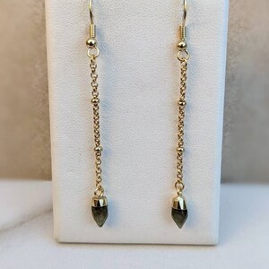 Labradorite Earrings - Gold Chain - Labradorite Bullet Charm - Gold Satellite Chain