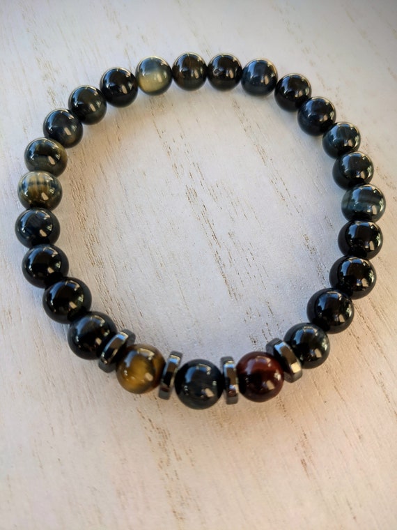 Natural Tiger's Eye Stone Bracelet - Multicolor Beaded Jewelry For Men/Women - 7.5 Inch