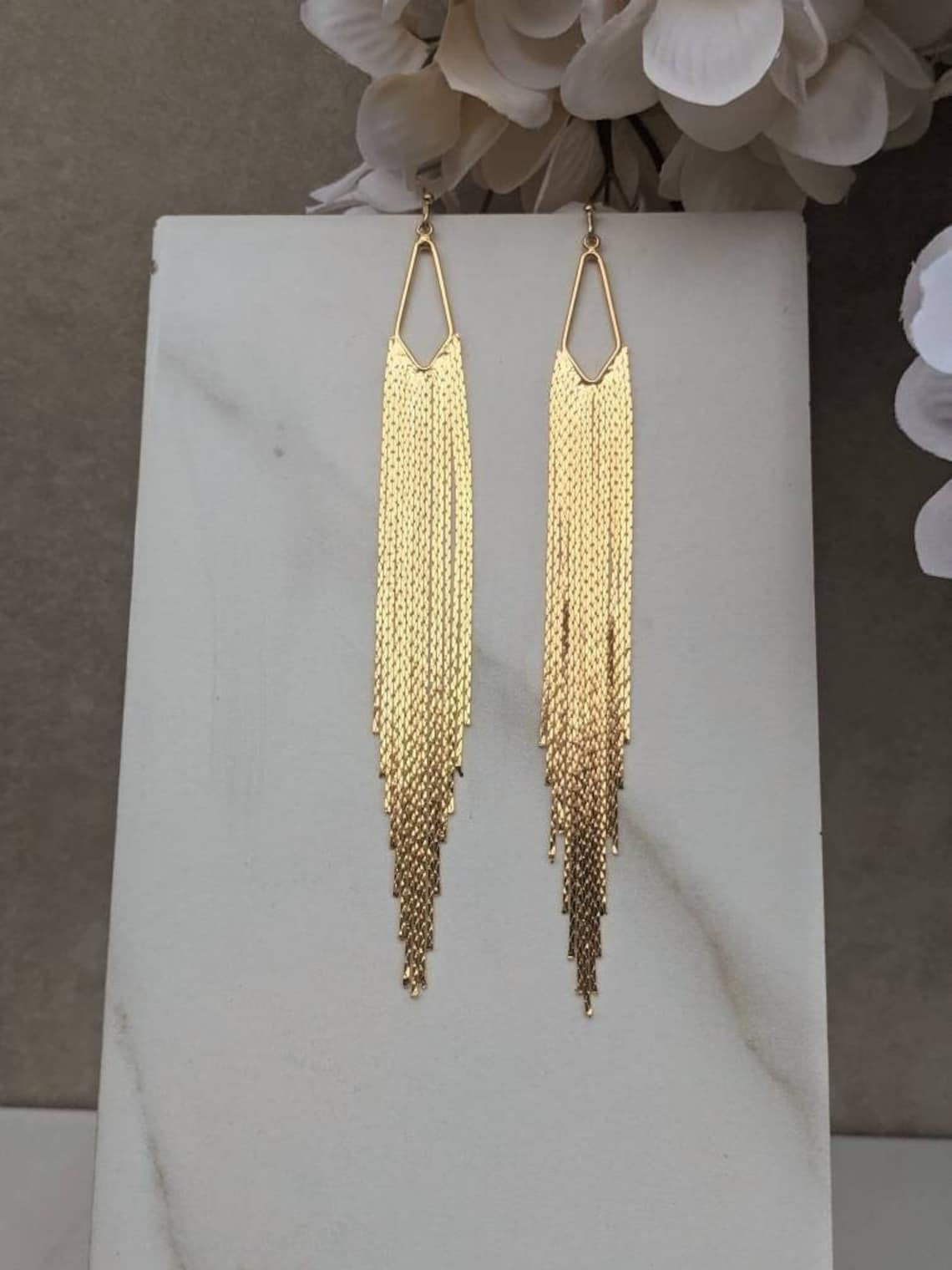 Gold Fringe Earrings Long Gold Tassel Earrings Statement Etsy