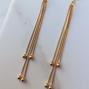 Gold Plated Snake Chain w/ Gold Beads Fringe Earrings - Gold Chain Tassel Earrings - Boho Dangles - Statement Earrings - Long Ball Chain