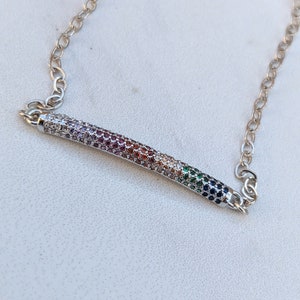 Sterling Silver Chain Bracelet with Magnetic Clasp and Silver Plated Micro Pave Rainbow Bar Connector