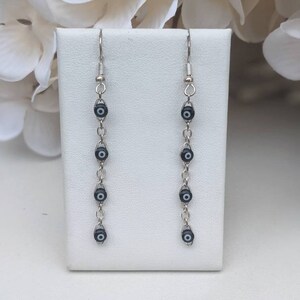 Silver Plated Evil Eye Chain Earrings and Silver Plated Ear Wires