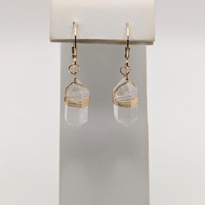 Prism Quartz Earrings - Natural Quartz Point Dangles - Wire Wrapped Crystal Quartz Drop - Boho Jewelry - Real Gemstone - Huggie Hoops