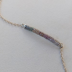 Sterling Silver Chain Bracelet with Magnetic Clasp and Silver Plated Micro Pave Rainbow Bar Connector