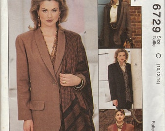 Sewing Pattern McCalls 6729 Womens' Jacket, Size 10,12,14, Uncut