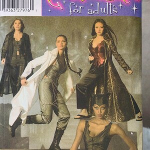 May include: Simplicity sewing pattern 4962 for adult costumes in sizes 14, 16, 18, and 20. The package features illustrations of four outfits including long coats, vests, trousers, and a cat-ear headpiece in black, white, and metallic gold tones.